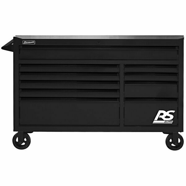 Homak RS Pro 54'' Black 10-Drawer Roller Cabinet with Stainless Steel Top BK04054014 571BK0405414